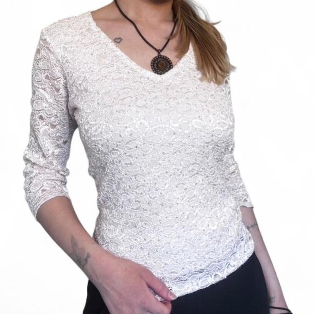 White lace long sleeve top with a boho vibe